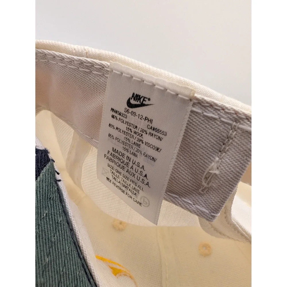 Nike Snapback Hat Mens OSFM Cream Blue Good Vintage 90s Made in USA Swoosh Cap